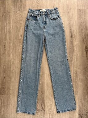 Abercrombie & Fitch High Rise 90’s Relaxed Stud-Trim Straight Leg Jeans